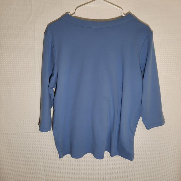 Orvis Shirt L Blue Pullover Split Neck Classic Collection Cotton Knit Relaxed - Picture 5 of 6